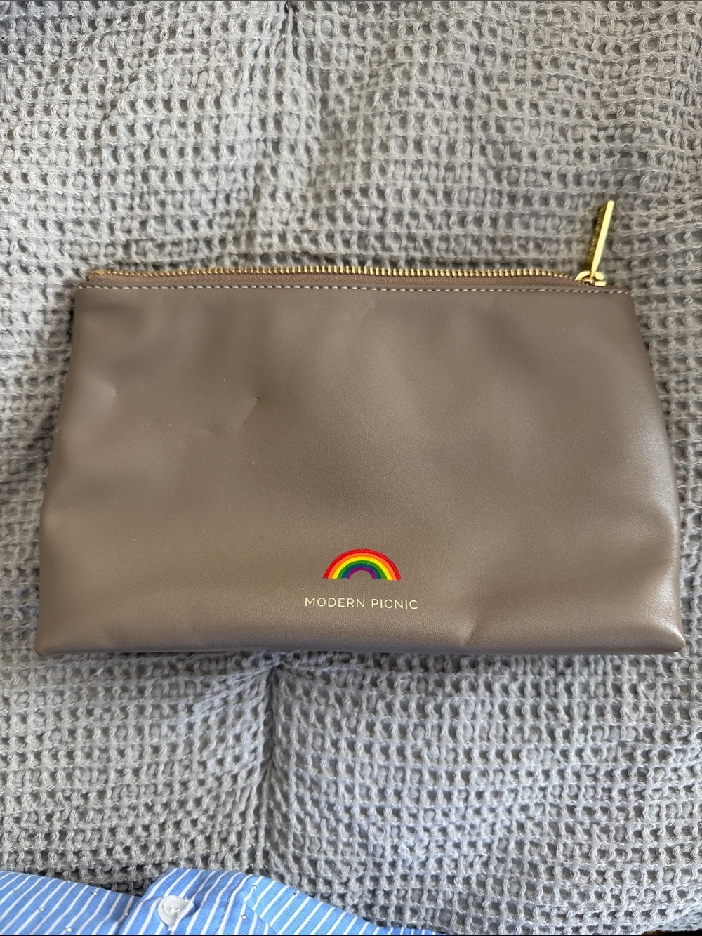Taupe Zip Pouch with Rainbow Accent